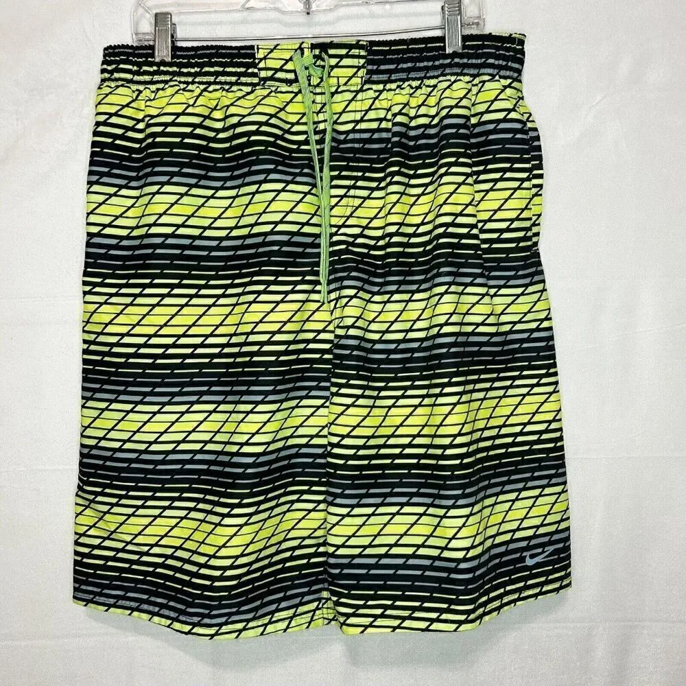 Nike Men’s Yellow/Black/Gray Drawstring Board Shorts Sz XL (34x11) Swim Trunk